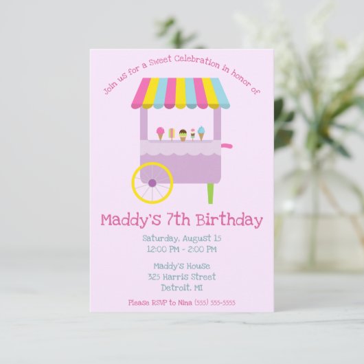 スウィートお祝いアイスクリームスタンドバースデーパーティー 招待状 (スタンド正面)