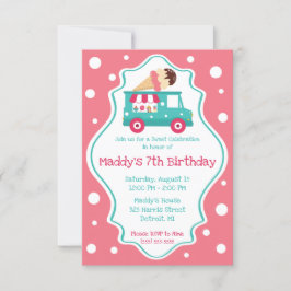 スウィートお祝いアイスクリームトラックバースデーパーティー 招待状
