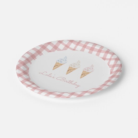 スウィートお祝いアイスクリームピンク誕生日 ペーパープレート (アングル)