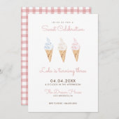 スウィートお祝いアイスクリームピンク誕生日 招待状 (正面/裏面)