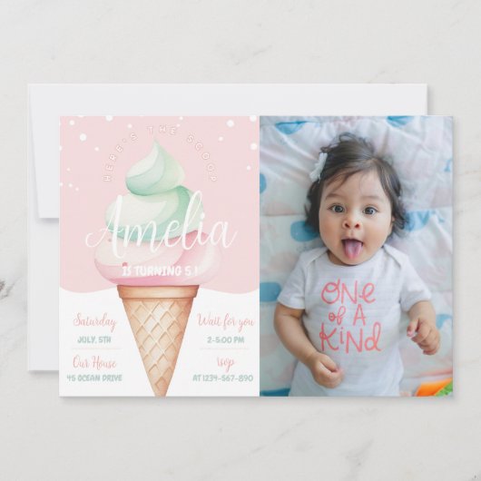 スウィートお祝いアイスクリーム誕生日写真 招待状 (正面)
