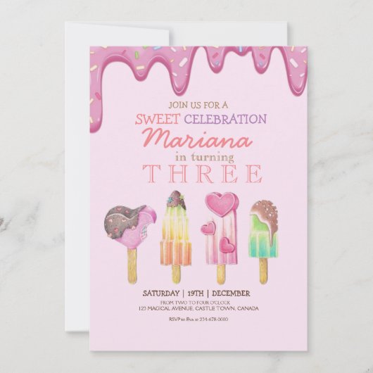 スウィートお祝いアイスパーティー3rd誕生日 招待状 (正面)