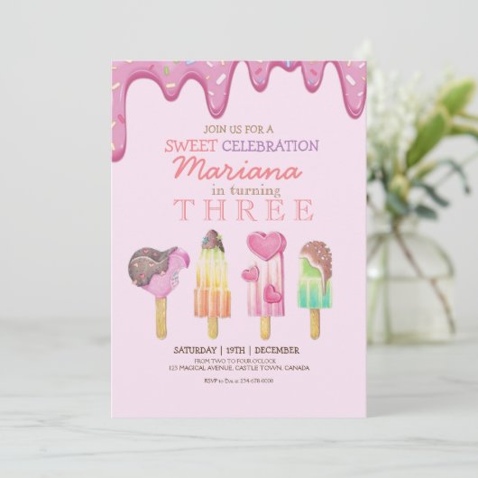 スウィートお祝いアイスパーティー3rd誕生日 招待状 (スタンド正面)