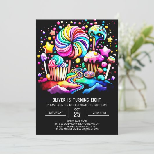 スウィートお祝いカップケーキ誕生日 招待状 (スタンド正面)