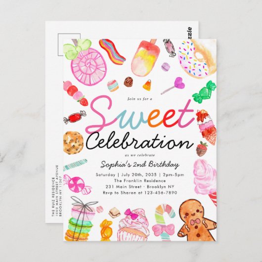 スウィートお祝いキャンディキッズキャンディランド誕生日 ポストカード (正面/裏面)