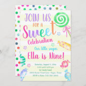 スウィートお祝いキャンディバースデーパーティーの招待 招待状 (正面/裏面)