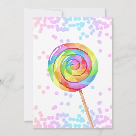 スウィートお祝いキャンディロリポップスカラフルガール 招待状 (裏面)