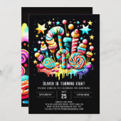 スウィートお祝いキャンディ誕生日 招待状 (正面/裏面)