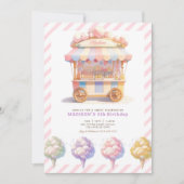 スウィートお祝いコットンキャンディガールズ誕生日 招待状 (正面)