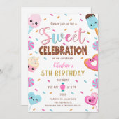 スウィートお祝いドナットキャンディアイスクリーム誕生日 招待状 (正面/裏面)