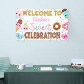 スウィートお祝いドーナツ誕生日ウェルカム 横断幕