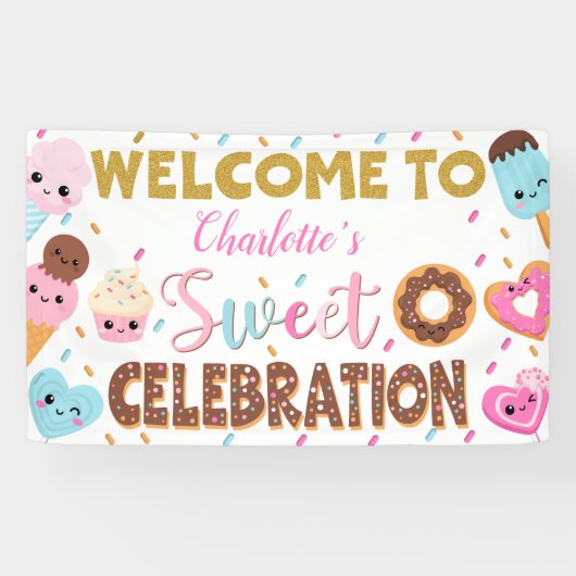 スウィートお祝いドーナツ誕生日ウェルカム 横断幕