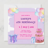 スウィートお祝いバルーン誕生日招待状 招待状 (正面)