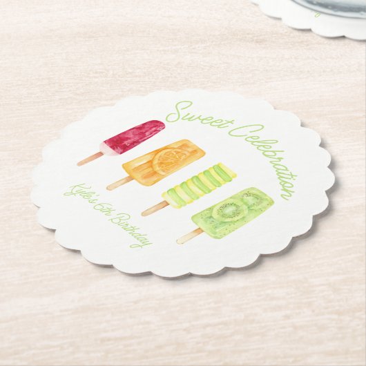 スウィートお祝いポプシクル誕生日 ペーパーコースター (アングル)