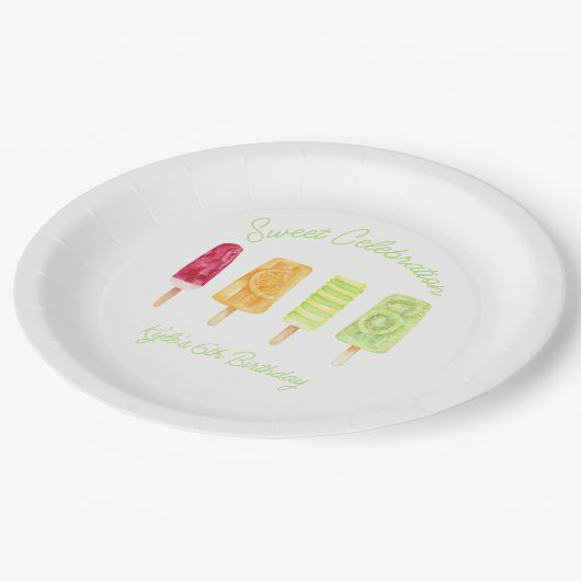 スウィートお祝いポプシクル誕生日 ペーパープレート (アングル)