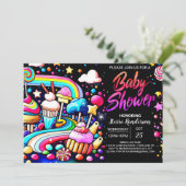 スウィートお祝い棒つきキャンデーベビーシャワー 招待状 (スタンド正面)