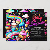 スウィートお祝い棒つきキャンデーベビーシャワー 招待状 (正面/裏面)