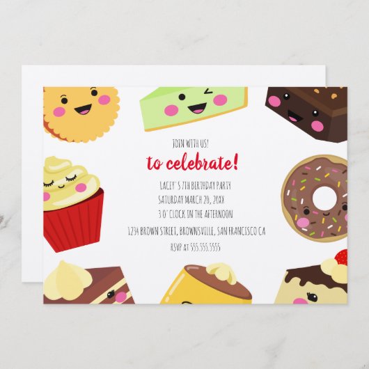 スウィートかわいいデザート招待状 子供へ 招待状 (正面/裏面)