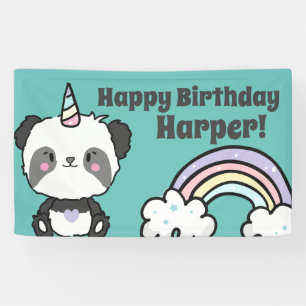 スウィートかわいいパンダユニコーンレインボー誕生日 横断幕