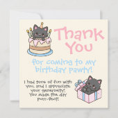 スウィートかわいいブラックキャットバースデーパーティー サンキューカード (正面)