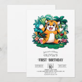 スウィートかわいらしタイガー1st誕生日デジタル 招待状 (正面/裏面)