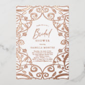スウィートかわいらしバラ金ゴールドフローラレースブライダルシャワー 箔招待状 (正面)