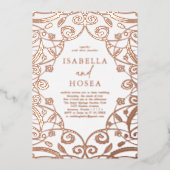 スウィートかわいらしバラ金ゴールドフローラレース結婚ズ 箔招待状 (正面)