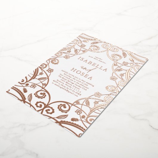 スウィートかわいらしバラ金ゴールドフローラレース結婚ズ 箔招待状 (回転した状態)