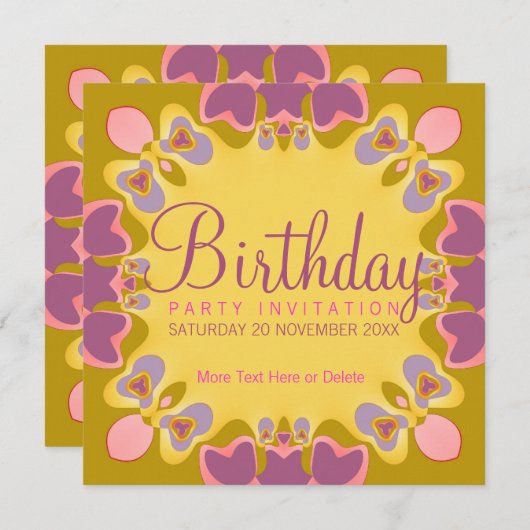 スウィートかわいらしパステルズバースデーパーティーの招待 招待状 (正面/裏面)