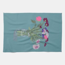 スウィートかわいらしボホワイルドフラワーズ+名前をカスタムする キッチンタオル