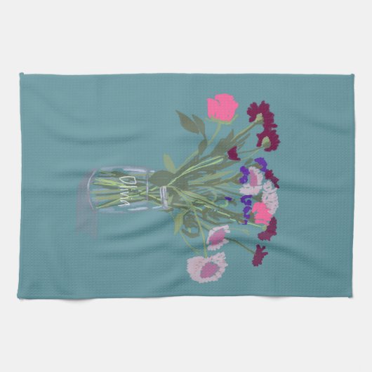 スウィートかわいらしボホワイルドフラワーズ+名前をカスタムする キッチンタオル (横)