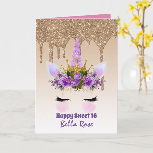 スウィートかわいらし16グラムガーリーグリッターユニコーン顔 カード (黄色い花)