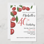 スウィートさくらんぼウォーターカラーイラストレーション誕生日 招待状 (正面)