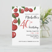 スウィートさくらんぼウォーターカラーイラストレーション誕生日 招待状 (スタンド正面)