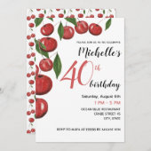 スウィートさくらんぼウォーターカラーイラストレーション誕生日 招待状 (正面/裏面)