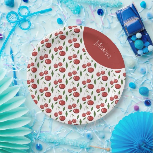 スウィートさくらんぼウォーターカラーイラストレーション ペーパープレート (パーティー)