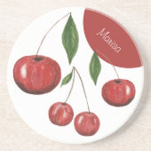 スウィートさくらんぼウォーターカラーイラストレーション モノグラムの コースター (正面)