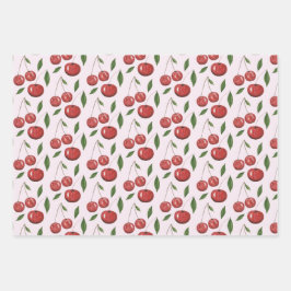 スウィートさくらんぼウォーターカラーイラストレーション ラッピングペーパーシート