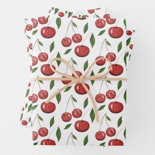 スウィートさくらんぼウォーターカラーイラストレーション ラッピングペーパーシート (インサイチュ)