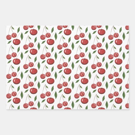 スウィートさくらんぼウォーターカラーイラストレーション ラッピングペーパーシート (正面)