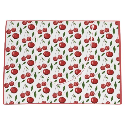 スウィートさくらんぼウォーターカラーイラストレーション ラージペーパーバッグ (正面)