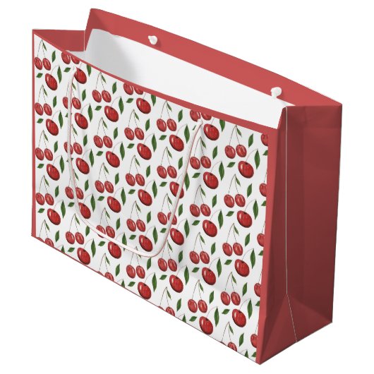 スウィートさくらんぼウォーターカラーイラストレーション ラージペーパーバッグ (正面アングル)