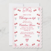 スウィートさくらんぼオントップピンクボウレッド 招待状 (正面)