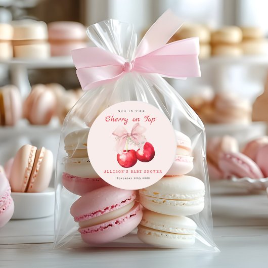 スウィートさくらんぼオントップベビーシャワーガール ラウンドシール