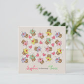 スウィートさくらんぼカップケーキガールバースデーパーティー招待状 招待状 (スタンド正面)