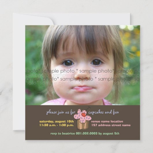 スウィートさくらんぼカップケーキガールバースデーパーティー招待状 招待状 (裏面)