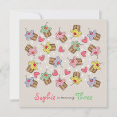 スウィートさくらんぼカップケーキガールバースデーパーティー招待状 招待状 (正面)