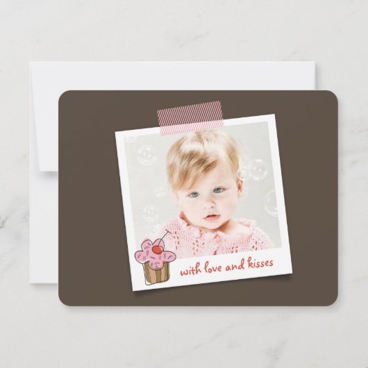 スウィートさくらんぼカップケーキシックな女の子誕生日ありがとう ノートカード (裏面)