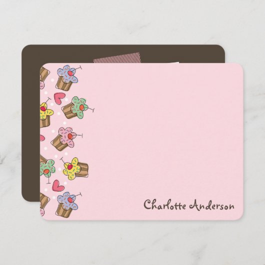 スウィートさくらんぼカップケーキシックな女の子誕生日ありがとう ノートカード (正面/裏面)