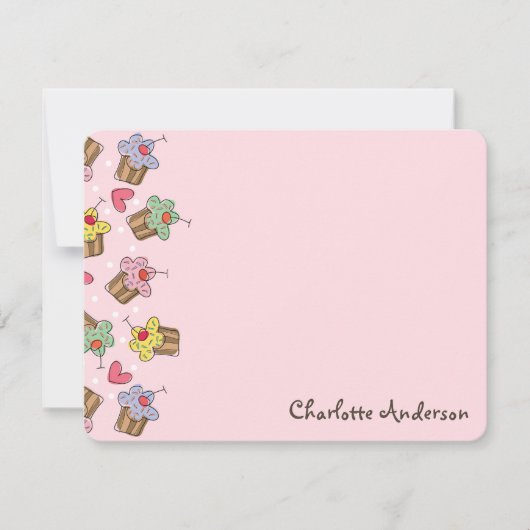 スウィートさくらんぼカップケーキシックな女の子誕生日ありがとう ノートカード (正面)